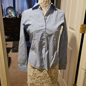Alex Marie Light Blue and White Striped Shirt